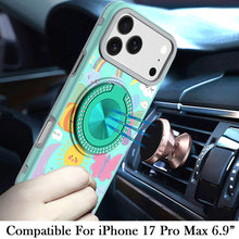 For iPhone 17 Pro Max Case Printed Design Bling 360 Stand Cover + Tempered Glass