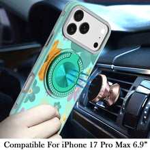 For iPhone 17 Pro Max Case Printed Design Bling 360 Stand Cover + Tempered Glass