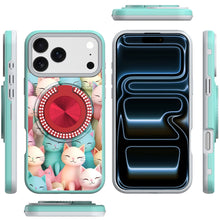 For iPhone 17 Pro Max Case Printed Design Bling 360 Stand Cover + Tempered Glass