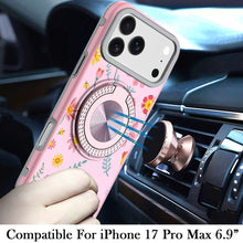 For iPhone 17 Pro Max Case Printed Design Bling 360 Stand Cover + Tempered Glass