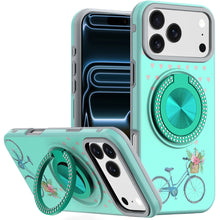 For iPhone 17 Pro Max Case Printed Design Bling 360 Stand Cover + Tempered Glass