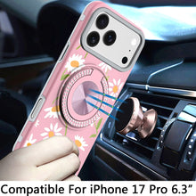 For iPhone 17 PRO Case Printed Design with 360 Ring Bling Stand + Tempered Glass