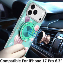 For iPhone 17 PRO Case Printed Design with 360 Ring Bling Stand + Tempered Glass