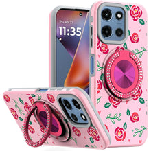 For Moto G 2025 Case Printed Design Magnetic Bling Ring Stand + Tempered Glass