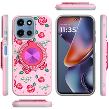 For Moto G 2025 Case Printed Design Magnetic Bling Ring Stand + Tempered Glass
