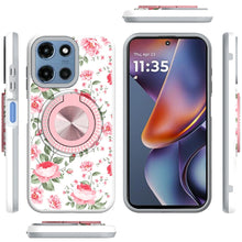 For Moto G 2025 Case Printed Design Magnetic Bling Ring Stand + Tempered Glass
