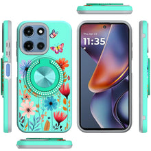 For Moto G 2025 Case Printed Design Magnetic Bling Ring Stand + Tempered Glass