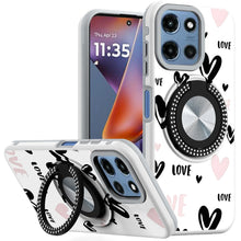 For Moto G 2025 Case Printed Design Magnetic Bling Ring Stand + Tempered Glass