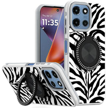 For Moto G 2025 Case Printed Design Magnetic Bling Ring Stand + Tempered Glass