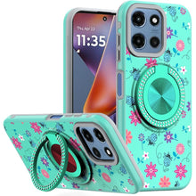For Moto G 2025 Case Printed Design Magnetic Bling Ring Stand + Tempered Glass