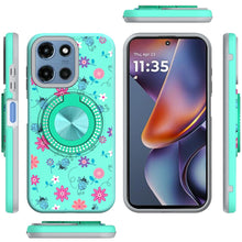 For Moto G 2025 Case Printed Design Magnetic Bling Ring Stand + Tempered Glass