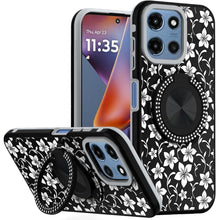 For Moto G 2025 Case Printed Design Magnetic Bling Ring Stand + Tempered Glass