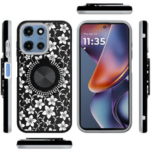 For Moto G 2025 Case Printed Design Magnetic Bling Ring Stand + Tempered Glass