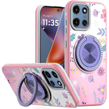 For Moto G 2025 Case Printed Design Magnetic Bling Ring Stand + Tempered Glass