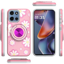 For Moto G 2025 Case Printed Design Magnetic Bling Ring Stand + Tempered Glass