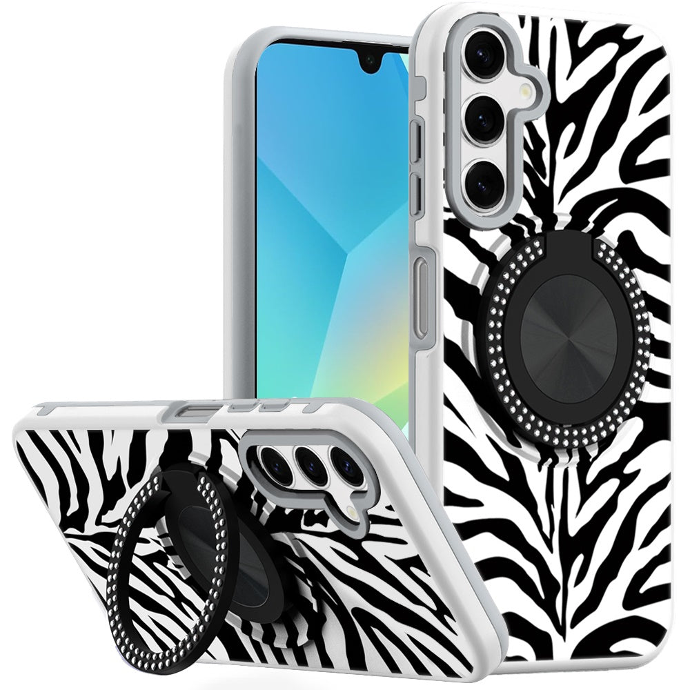 For Samsung A16 5G Case Printed Design Magnetic Bling Ring Stand +Tempered Glass