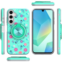 For Samsung A16 5G Case Printed Design Magnetic Bling Ring Stand +Tempered Glass