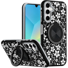 For Samsung A16 5G Case Printed Design Magnetic Bling Ring Stand +Tempered Glass
