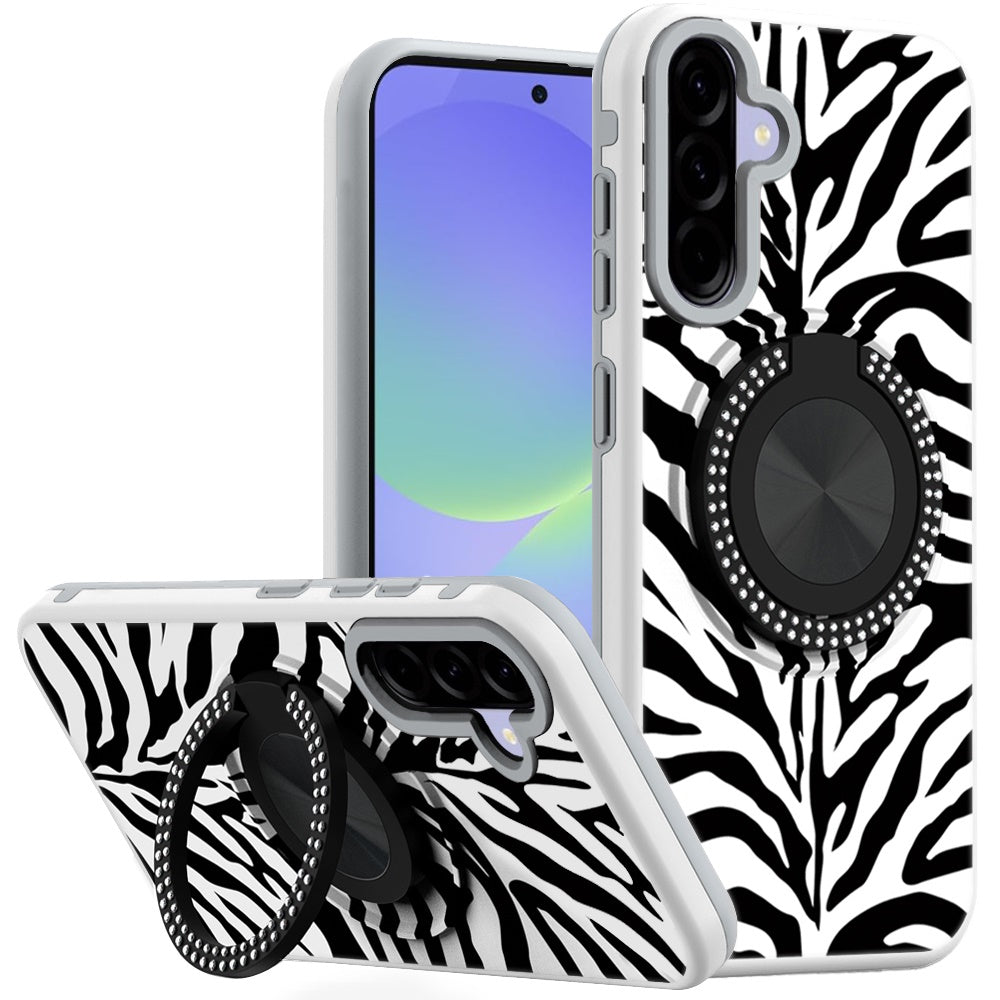 For Samsung A36 Case Printed Design Magnetic Bling Ring Stand + Tempered Glass