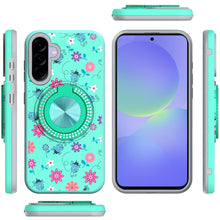 For Samsung A36 Case Printed Design Magnetic Bling Ring Stand + Tempered Glass