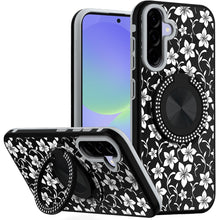 For Samsung A36 Case Printed Design Magnetic Bling Ring Stand + Tempered Glass