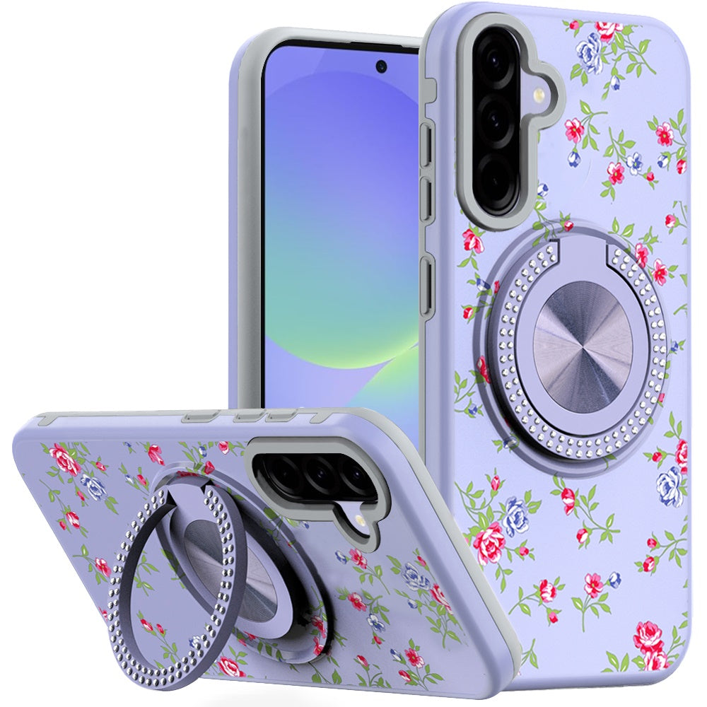 For Samsung A36 Case Printed Design Magnetic Bling Ring Stand + Tempered Glass