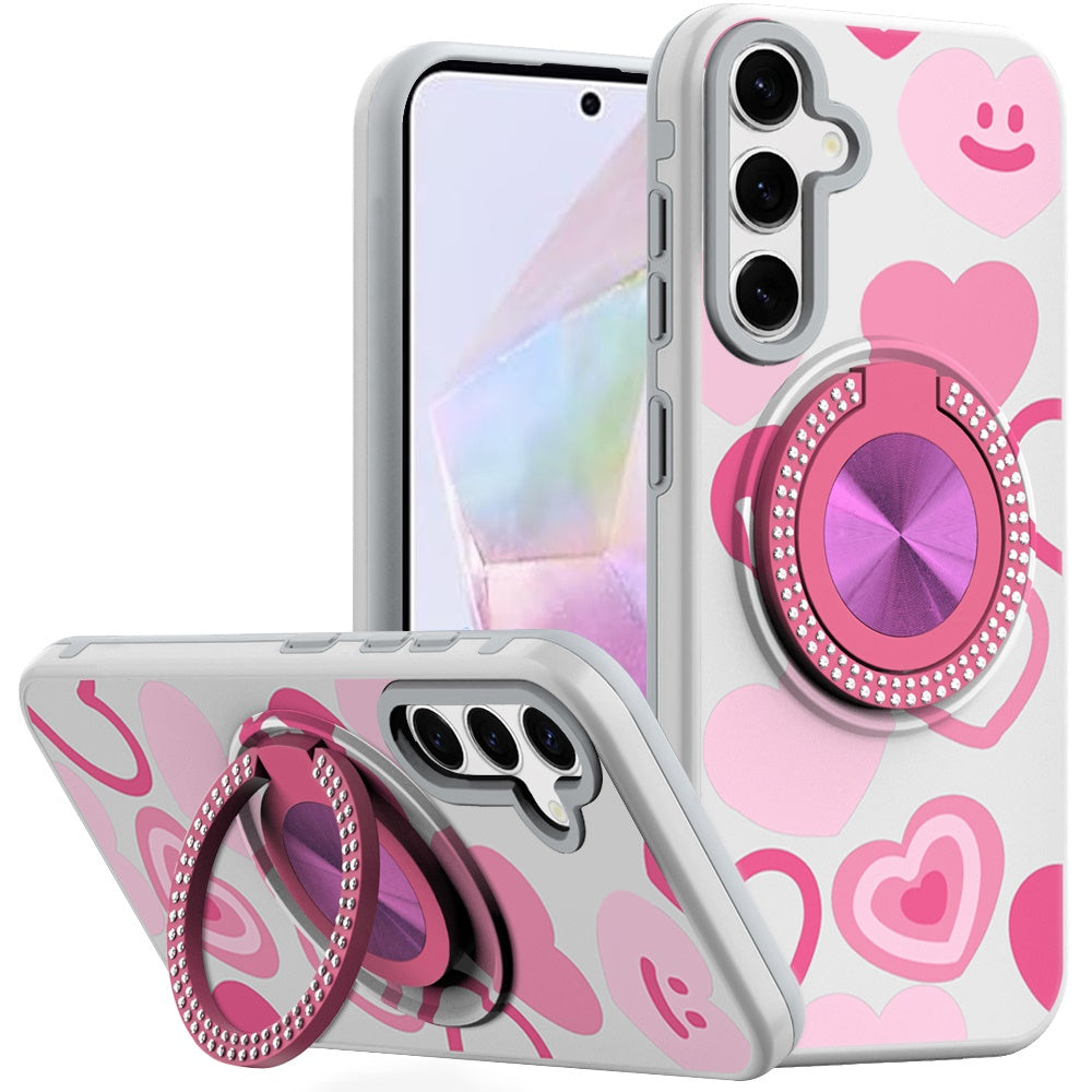For Samsung A36 Case Printed Design Magnetic Bling Ring Stand + Tempered Glass