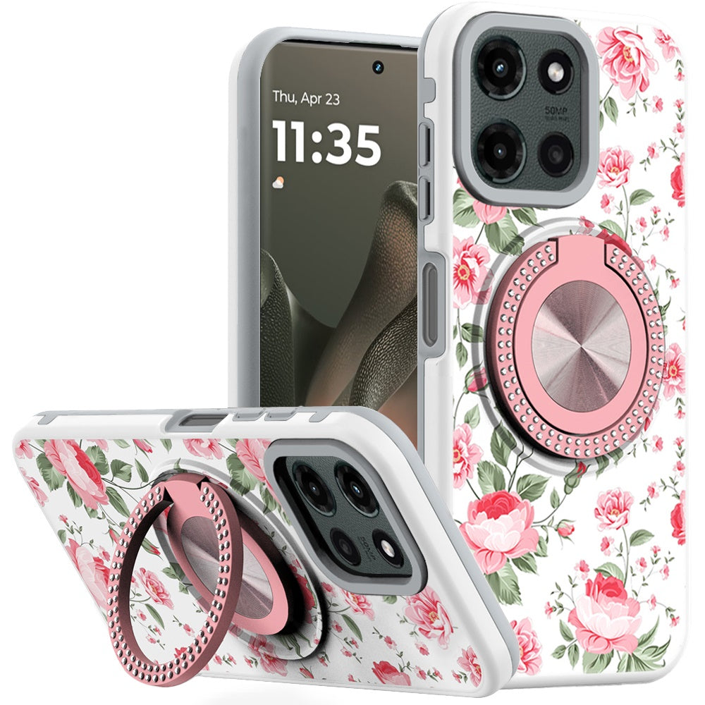 For Motorola Edge 2025 Case Printed Design Magnetic Bling Ring Stand Phone Cover
