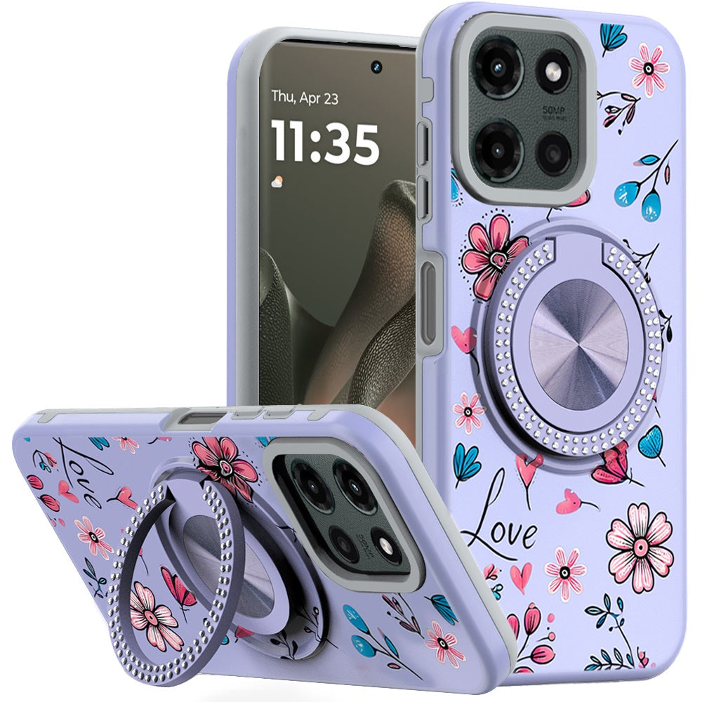 For Motorola Edge 2025 Case Printed Design Magnetic Bling Ring Stand Phone Cover