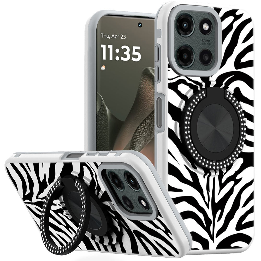 For Motorola Edge 2025 Case Printed Design Magnetic Bling Ring Stand Phone Cover