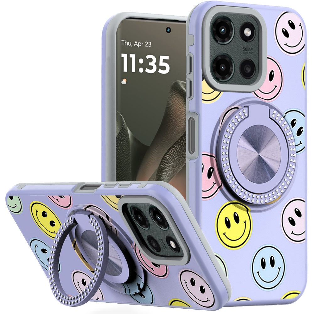 For Motorola Edge 2025 Case Printed Design Magnetic Bling Ring Stand Phone Cover