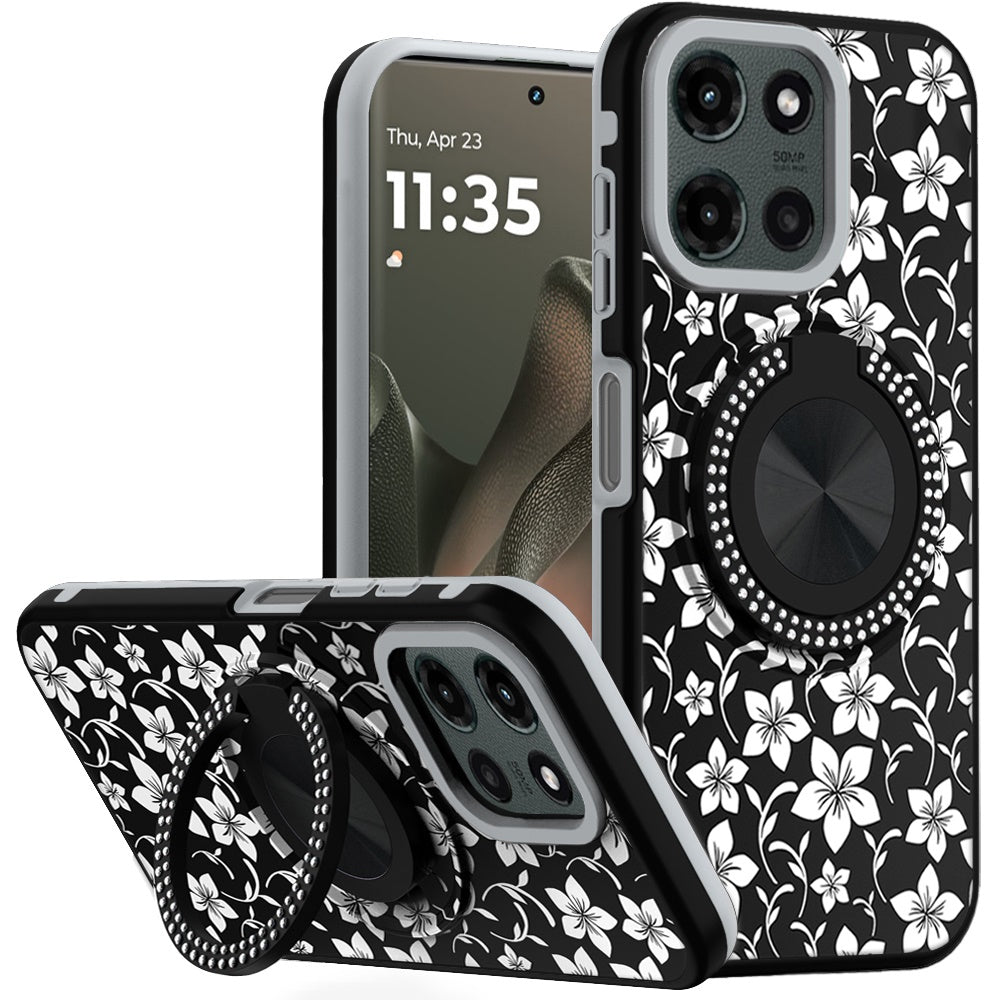 For Motorola Edge 2025 Case Printed Design Magnetic Bling Ring Stand Phone Cover
