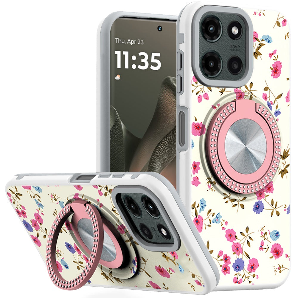 For Motorola Edge 2025 Case Printed Design Magnetic Bling Ring Stand Phone Cover