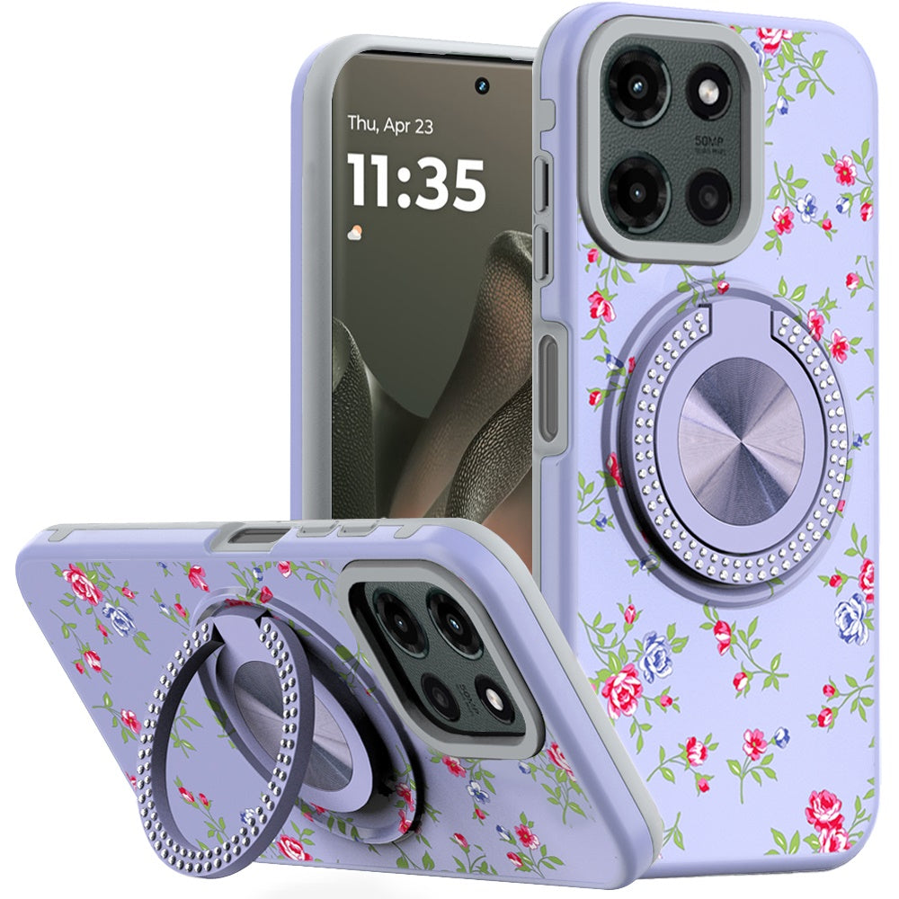 For Motorola Edge 2025 Case Printed Design Magnetic Bling Ring Stand Phone Cover
