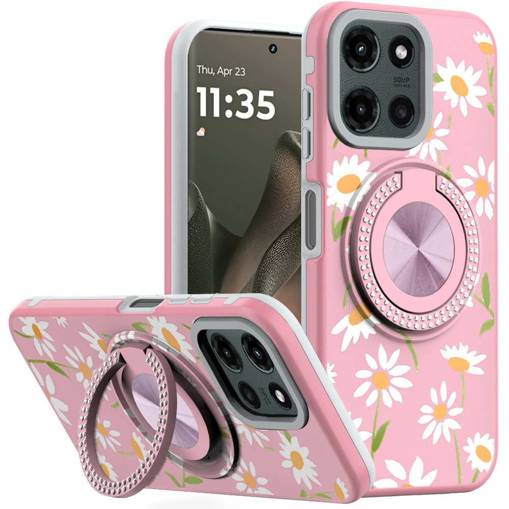 For Motorola Edge 2025 Case Printed Design Magnetic Bling Ring Stand Phone Cover