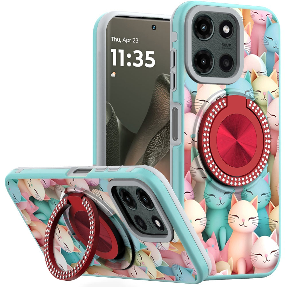 For Motorola Edge 2025 Case Printed Design Magnetic Bling Ring Stand Phone Cover