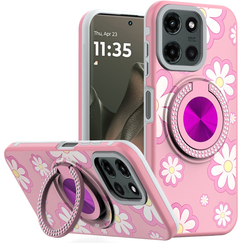 For Motorola Edge 2025 Case Printed Design Magnetic Bling Ring Stand Phone Cover
