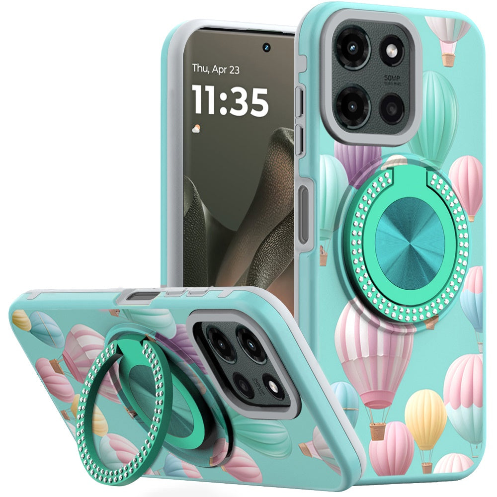 For Motorola Edge 2025 Case Printed Design Magnetic Bling Ring Stand Phone Cover