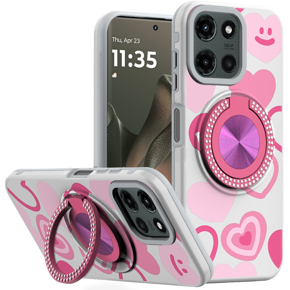 For Motorola Edge 2025 Case Printed Design Magnetic Bling Ring Stand Phone Cover