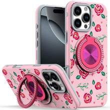For iPhone 16 PRO MAX Case Printed Magnetic Bling Ring Stand + Tempered Glass
