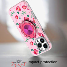 For iPhone 16 PRO MAX Case Printed Magnetic Bling Ring Stand + Tempered Glass