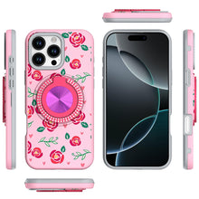 For iPhone 16 PRO MAX Case Printed Magnetic Bling Ring Stand + Tempered Glass