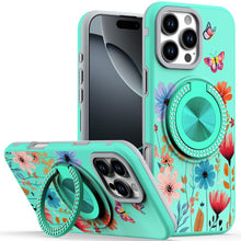 For iPhone 16 PRO MAX Case Printed Magnetic Bling Ring Stand + Tempered Glass