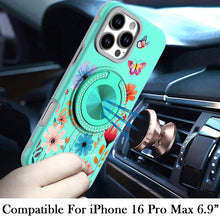For iPhone 16 PRO MAX Case Printed Magnetic Bling Ring Stand + Tempered Glass