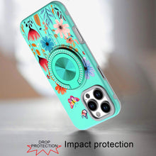For iPhone 16 PRO MAX Case Printed Magnetic Bling Ring Stand + Tempered Glass