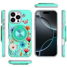 For iPhone 16 PRO MAX Case Printed Magnetic Bling Ring Stand + Tempered Glass