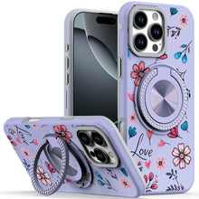 For iPhone 16 PRO MAX Case Printed Magnetic Bling Ring Stand + Tempered Glass