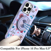 For iPhone 16 PRO MAX Case Printed Magnetic Bling Ring Stand + Tempered Glass