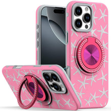 For iPhone 16 PRO MAX Case Printed Magnetic Bling Ring Stand + Tempered Glass