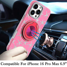 For iPhone 16 PRO MAX Case Printed Magnetic Bling Ring Stand + Tempered Glass